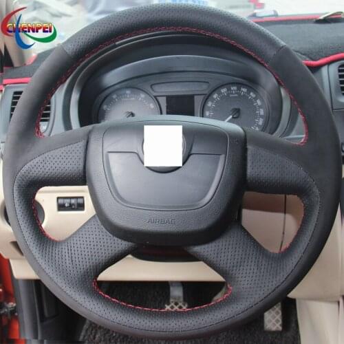 DIY Black Leather Suede Car Steering Wheel Cover For Skoda Octavia Yeti Superb 2008-2013 Citigo Fabia 2009-2012 Car Accessories