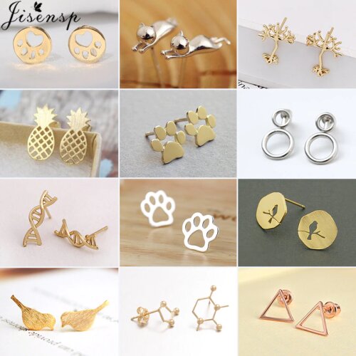 Lovely Paw Dog Earings Fashion Jewelry Geometric Round Birds DNA Pineapple Cat Stud Earrings for Women Children Birthday Gifts
