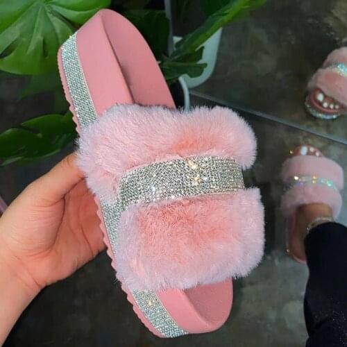 Bling Bling Size 9 Women Shoes Thick Platform Slippers Women Home Slippers Winter Winter Shoes Women Comfy Warm Fluffy Slippers
