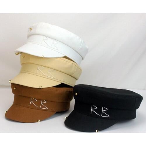 Simple Embroidery RB Hat Women Men Street Fashion Style Newsboy Hats Black Berets Flat Top Caps Men Drop Ship Cap
