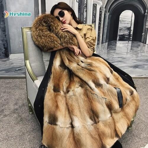 Womens Real Mink Pur Parker Fur Coat Large Collar Long Coat Large Size M-XXXL