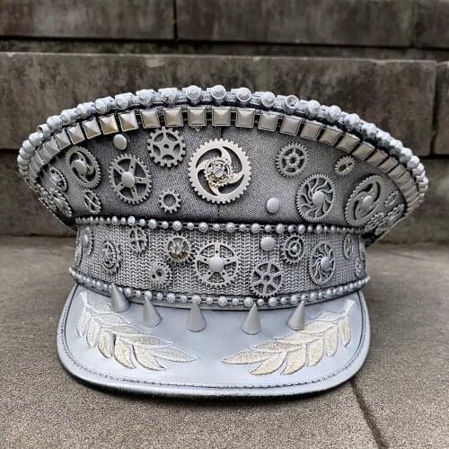 Steampunk Military Hats Germany Officer Visor Cap Army Hat Punk Police Cap Cosplay Halloween Hat Size M L XXL