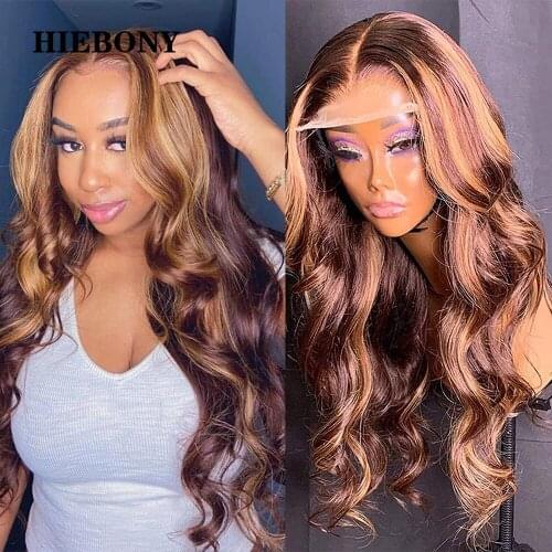 Highlight 4/27 Body Wave Lace Front Human Hair Wigs with Baby Hair Brazilian 13x6 Highlight Wavy Lace Front Wigs Bleached Knots