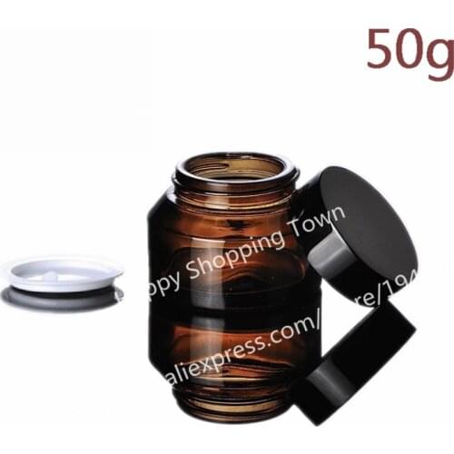 High quality 100pcs 50g amber glass jars, 50ml cream jars, skin care cream bottles, dark glass cosmetic containers