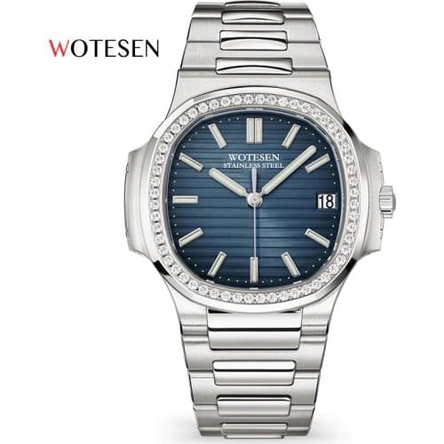 WOTESEN Top Mens Diamond Watches Quartz Brand Luxury Watches Men Quartz Steel Army Military Watches Male Business Wristwatch