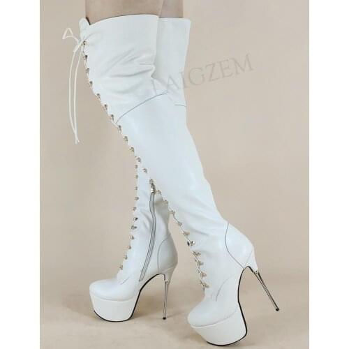 DOBANER FASHION Women Over Knee Boots Stiletto High Heels Beige Party Club Shoes Woman Boots Botas Mujer Plus Size 37 38 43