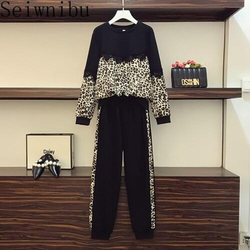 Tracksuit for women female autumn fashion plus size Leopard pants +crop tops suits womens large size two-piece sets sweatshirts