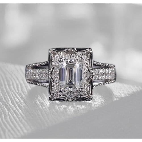 Temperament Geometric Square AAA Zircon Crystal Ring For Women Party Wedding Engagement Rings Female womens costume Jewelry