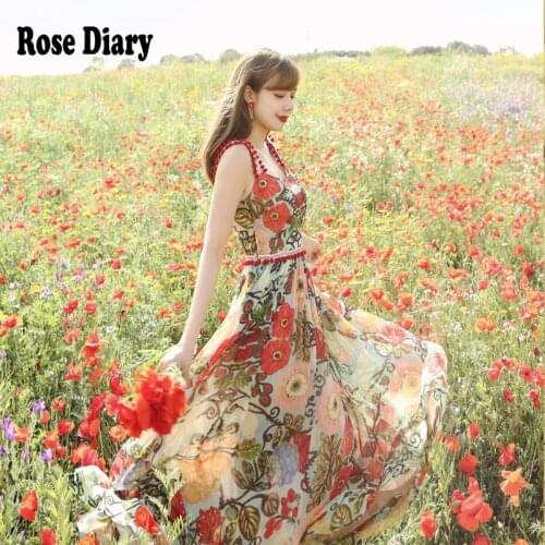 RoseDiary 2021 Women Summer Flower Printing Casual Dresses One-Neck Sleeveles Vestidos Summer Soft Comfortable Beach Tank Dress