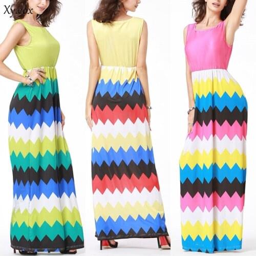 Women Holiday Sleeveless Long Dress Ladies Printed Beach Party Casual Maxi Dress