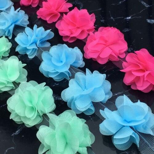 1 Yard Cute Chiffon 3D Lace Flowers 6 Petals Flower For Handmade Baby Infant Headwear Diy Toddler Hair Accessories Or Home Decor