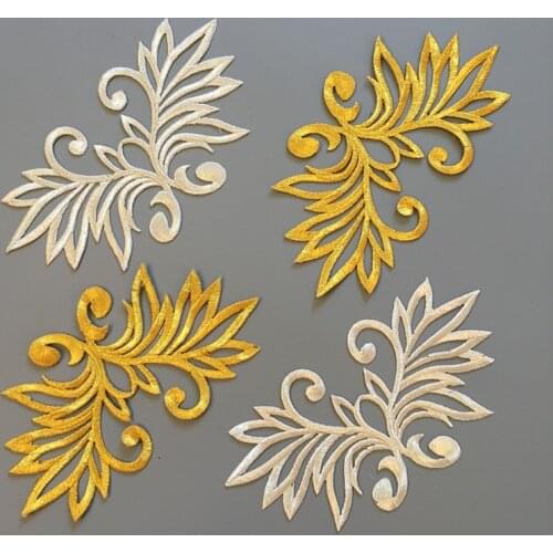 5 PCS 17*9CM gold embroidery Iron stick Dress lace applique flower patch dancing garment accessories DA897