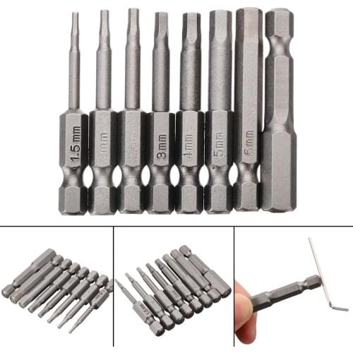 8Pcs 50mm 1/4'' Hex Shank Screwdriver Bits Magnetic Screwdriver Bit Set Hand Tools Electric Screw Drivers H1.5-H8 For Power Tool