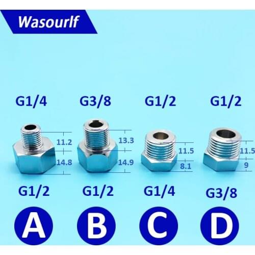 WASOURLF Adapter 1/2 3/8 1/4 Female Thread To Male Thread Brass Connector Chrome For Kitchen Sink Pipe Hose Toilet Accessories