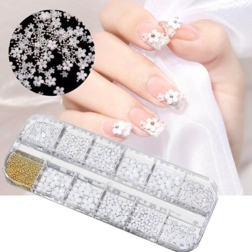 Acrylic Flower Nail Art Decoration Mixed Size White Rhinestones Silver Gem Manicure Tool Accessories For DIY Nail Design
