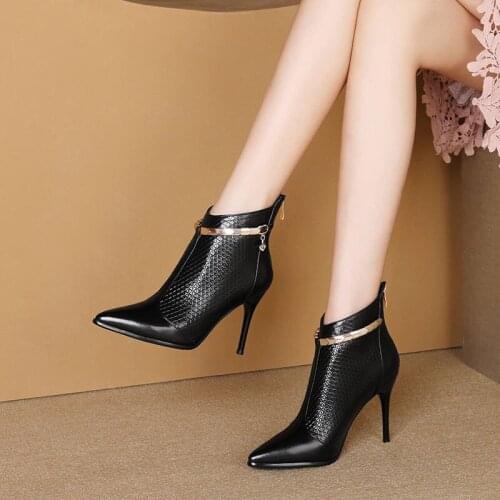 Women Sexy Pointed Toe Super High Heels Ankle Boots Autumn Winter Warm Female Short Plush Booties Woman High Heels