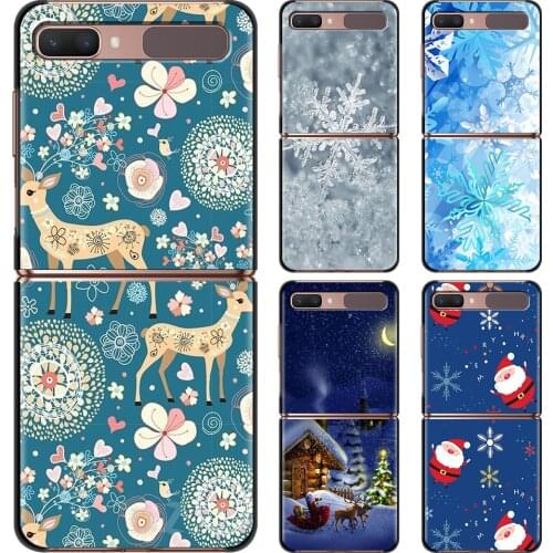 Smartphone Case For Samsung Galaxy Z Flip 3 5G Cover PC Shell Black Caso Hard Capa Fashion Christmas Snowflake Deer