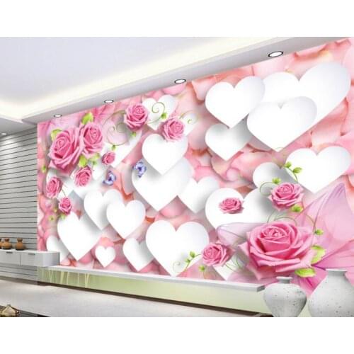 CJSIR Modern Living Room Sofa Background Wall 3d Wallpaper Mural Fashion Love Heart Classic Romantic Rose 3d Photo Wallpaper