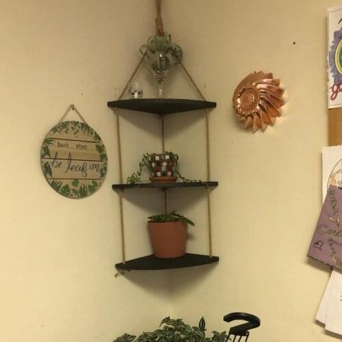 Wood Swing ing Rope Wall Mounted Floating Shelves Plant Flower Pot Decor