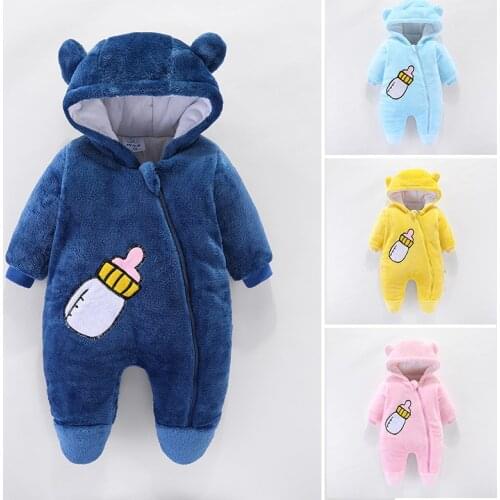 Baby Winter Jumpsuit 2021 Newborn Baby Winter Hoodie Clothes Girls 0-18M Boys Christmas Rompers Warm Clothing for Kids Overalls
