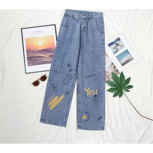 Baggy Jeans Kawaii Girl High Waist Straight Jeans Wide Leg Pants Denim Trousers Vintage Cool Harajuku Loose Jeans Female