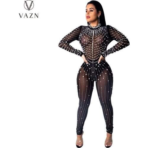 VAZN 2021 Autumn Plus Size High-end Solid Heavy Industry Turtleneck Full Sleeve Soft Women High Waist Skinny Pencil Jumpsuits
