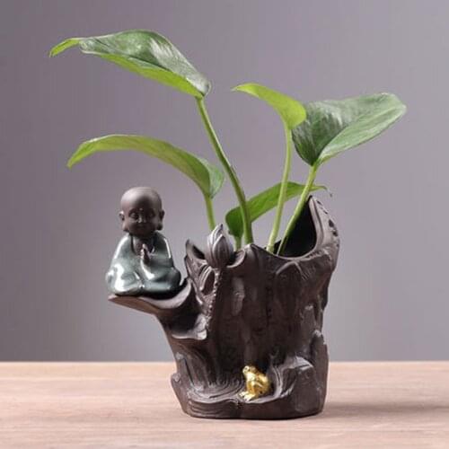 Hydroponic Plant Vases Little Monk Buddha Figures Flower Pot Transparent Glass Vase Tabletop Home Bonsai Decor Tea Pet Teaware