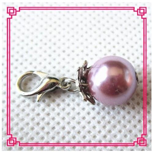 Hot selling 20pcs/lot 10mm pink pearl dangle charms lobster clasp charms for glass floating lockets