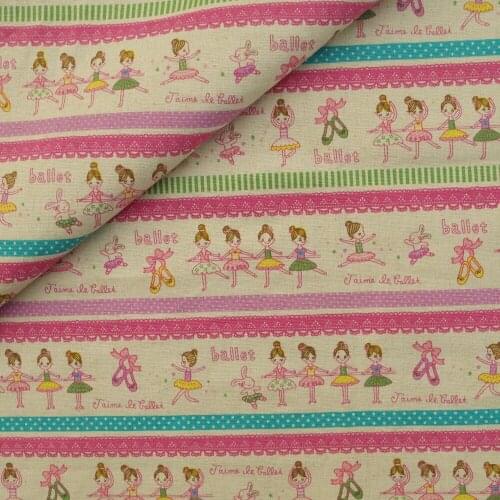 Cotton Linen Fabric for handmad, bed, bag, curtain - Ballet girl and lace - pink (LF098)