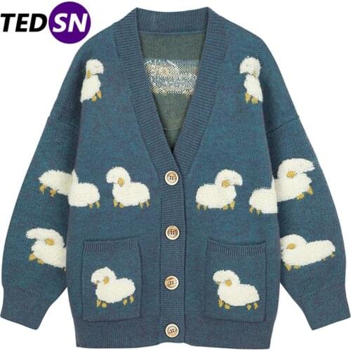 2021 Full Sheep Pattern Harajuku Sweater Oversize Streetwear Loose Cardigan Pullover Men Women Hip Hop Knitted Sweater Men