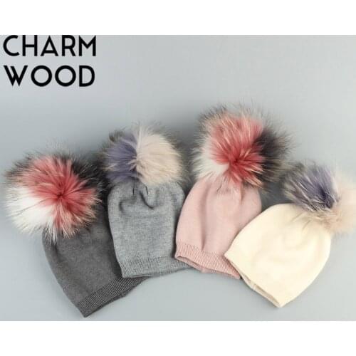 Newborn Baby Cashmere Beanies Hats With Patchwork Raccoon Pompom For Newborn Girls Boys Kids Warm Plain Cotton Skullies Beanie