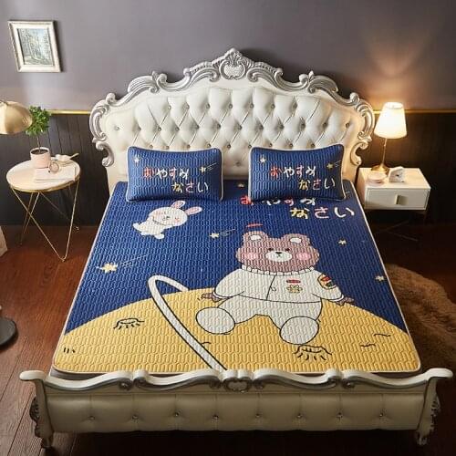 3 Pieces Quilted Latex Bed Mat with Pillowcase Cool Bedding Set Mattress Sheet Protective Cover Sleeping Mat Bed Pad