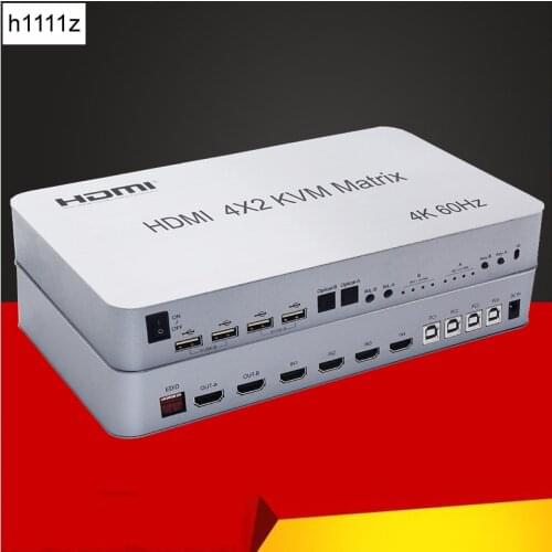 4X2 HDMI-compati KVM Matrix Switch 4Port Dual Monitor Extended Display 4K@60Hz Supports USB2.0 Devices Control Up to 4 Computers