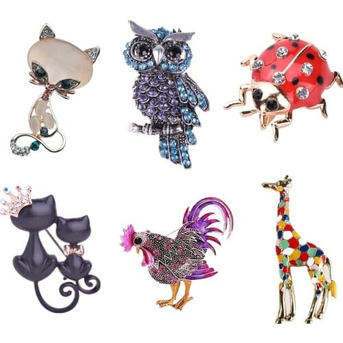 Cute Animal cat owl giraffe cock ladybug Brooch Pin Fashion Jewelry Gift for Kids Women Gold Color Enamel Giraffe Brooches
