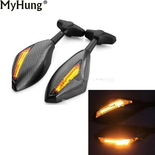 Motorcycle Racing Rearview Mirrors with LED Turn Signals Lights Indicator for Suzuki Honda Yamaha Kawasaki Ducati Triumph Carbon