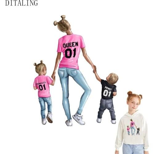 Queen Princess Patches Thermal Stickers Patch For Clothes Prince Mom Boys Girls Stickers DIY Washable Iron On Transfers Clothing