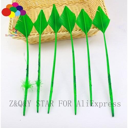 Natural 25-30CM Turkey Nest Forest Feather Scissors Tip Dyed Green DIY Craft Headdress Fitting Feather