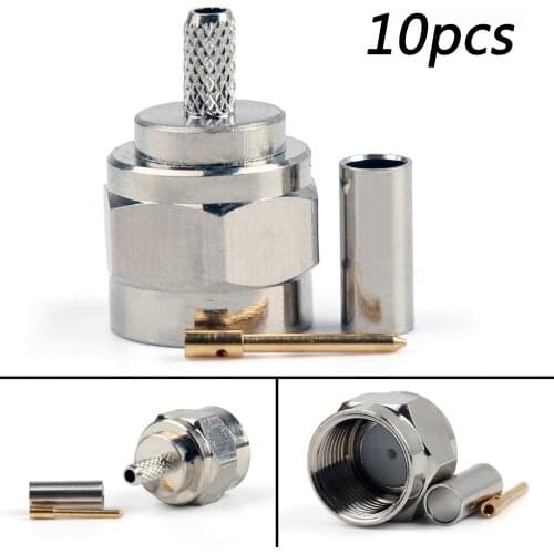 Areyourshop F Male Plug Crimp RG174 RG316 LMR100 Cable Straight 10Pcs Connector 50ohm Nickel Plating Plug Jack