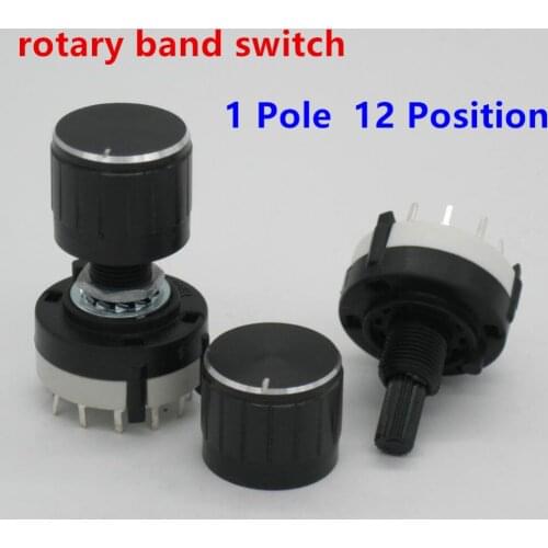 10pcs RS26 1 Pole Position 12 Selectable Band Rotary Channel Selector Switch Single Deck Rotary Switch Band Selector+10pcs knob