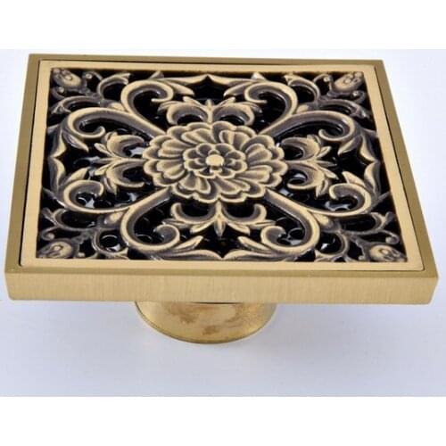 Square 10*10cm Antique Brass Floor Drain Waste Grates Bathroom Shower Drain Deodorant Waste Drain Strainer Khr065