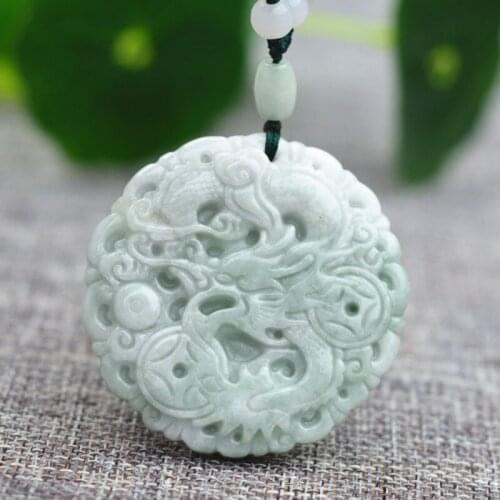 Natural AAA Jadeite Jades Pendant 3D Handmade Carved Chinese Dragon Pendants Gift for men Amulet Jewelry+Rope