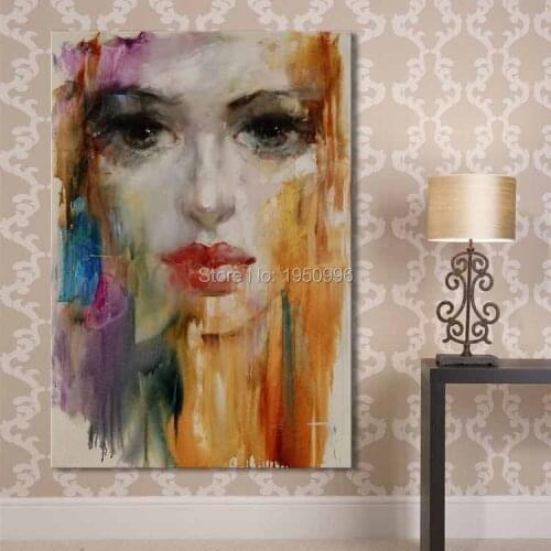 Portrait yellow knife face pretty lady portrait girl face wall art wedding decoration for office handmade oil painting on canvas