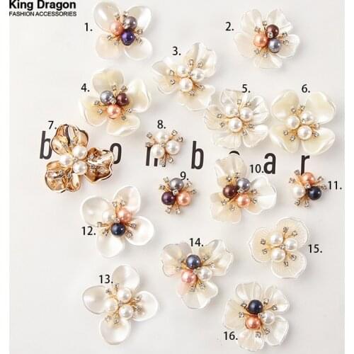 New Arrival Flower Rhinestone Pearl Button for Jewelry Making DIY Headband Handmade Accessories Gold Color 10PCS/LOT KD630