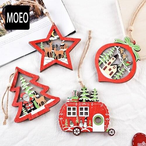 Christmas decoration Wooden luminous pendant creative small tree five-pointed star pendant with light christmas gifts 2021 New