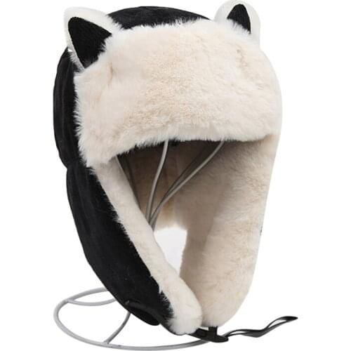 Women Thicken Warm Earmuffs Ear-flapped Hat Winter Cold-proof Warm Cotton Hat Cat Ears Cap 2021Winter Russian Hats 2021