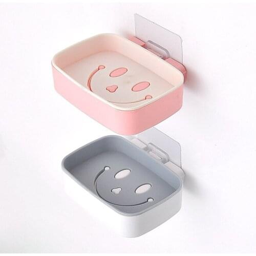 Wall Mounted Self Adhesive Soap Dishes Soap Sponge Dish No Drilling Storage Box Rack Shelf Double Drain Bathroom Soap Holder