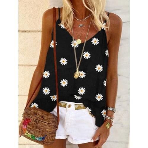 3XL Large Size Floral Print Camis Top Women Sleeveless Tops Summer V-Neck Loose Tank 2021 New Women Clothing Bottom Shirts