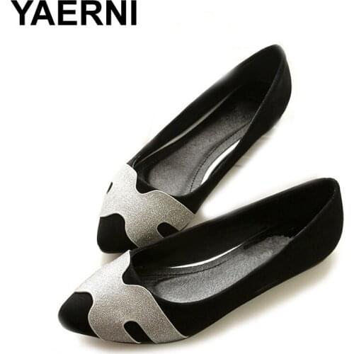 YAERNI Flock Pointed Toe Shoes 2019 Autumn Fashion Flat Shoes Suede Slip On Big Size 41-43 Paillette Scarpe Donna Women Shoes