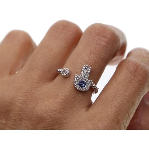 Turkish evil eye and hamsa hand charm ring Screw Twist Rings for women lady open size adjustable midi cz ring in top quality