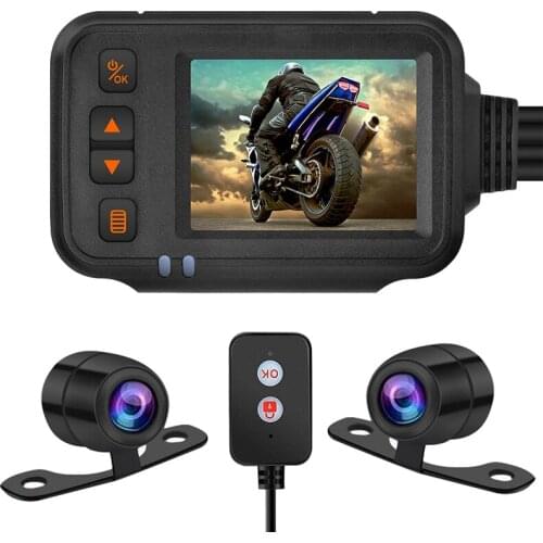 Motorcycle Camera Dash Cam, 2Inch IPS Screen 1080P+720P Dual AHD Bike Dashcam G-Sensor Parking Mode Driving Recorder